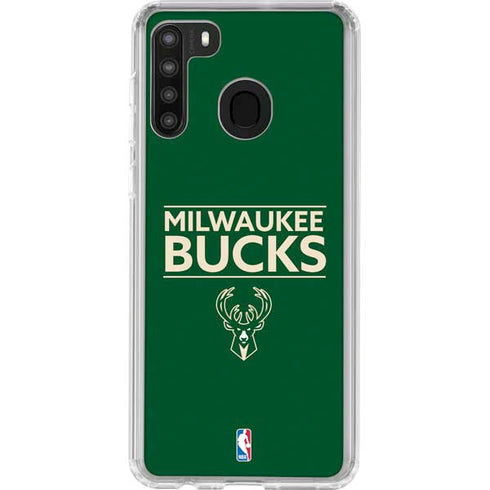 NBA Milwaukee Bucks Standard - Green Galaxy A21 Clear Case