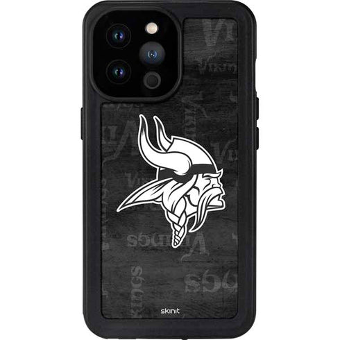 NFL Minnesota Vikings Black & White iPhone 14 Pro Max Waterproof Case