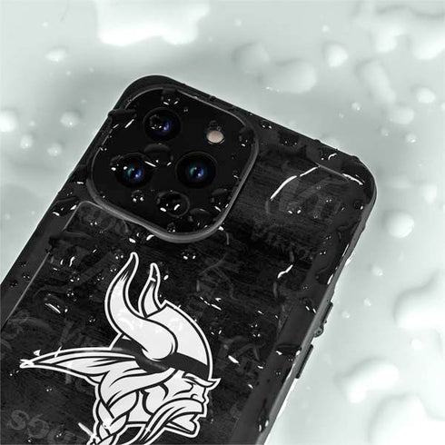 NFL Minnesota Vikings Black & White iPhone 14 Pro Max Waterproof Case