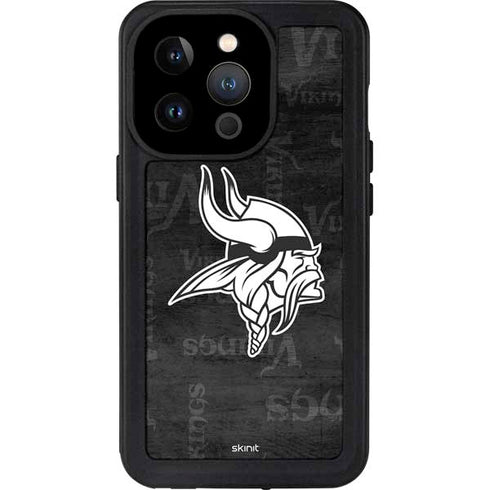 NFL Minnesota Vikings Black & White iPhone 14 Pro Waterproof Case