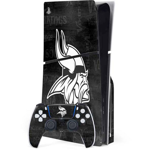 NFL Minnesota Vikings Black & White PS5 Slim Disk Bundle Skin
