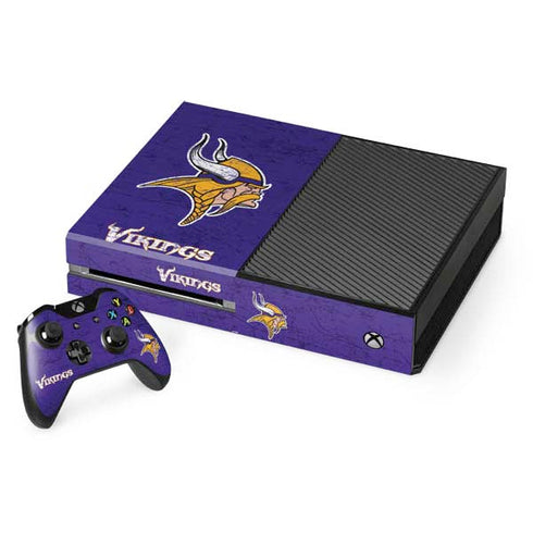NFL Minnesota Vikings Distressed Xbox One Console and Controller Bundle Skin