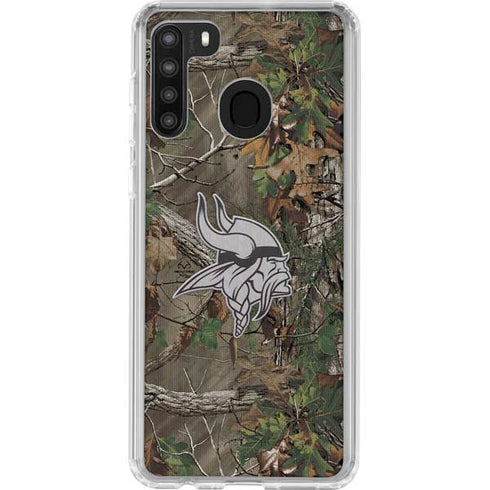 NFL Minnesota Vikings Realtree Xtra Green Camo Galaxy A21 Clear Case