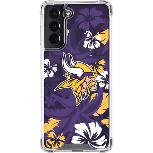 NFL Minnesota Vikings Tropical Print Galaxy S21 5G Clear Case