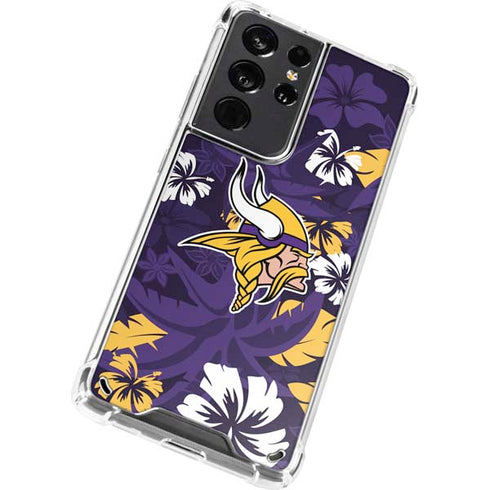 NFL Minnesota Vikings Tropical Print Galaxy S21 Ultra 5G Clear Case