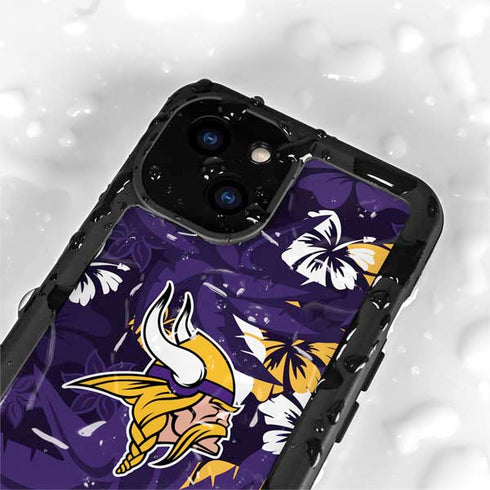 NFL Minnesota Vikings Tropical Print iPhone 15 Plus Waterproof Case