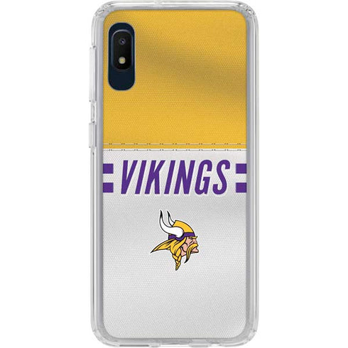NFL Minnesota Vikings White Striped Galaxy A10e Clear Case