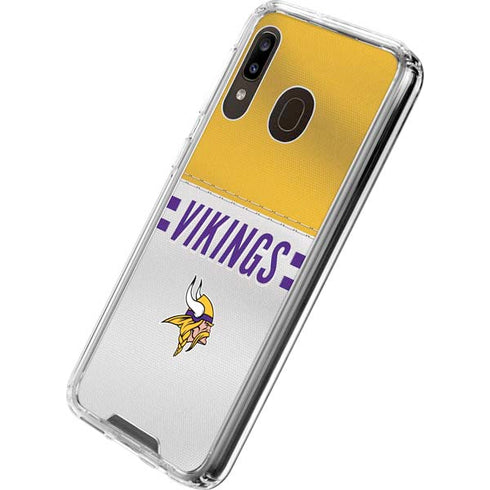 NFL Minnesota Vikings White Striped Galaxy A30 Clear Case