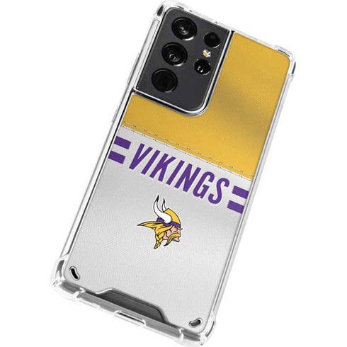 NFL Minnesota Vikings White Striped Galaxy S21 Ultra 5G Clear Case