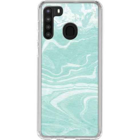 Mint Marbling Galaxy A21 Clear Case