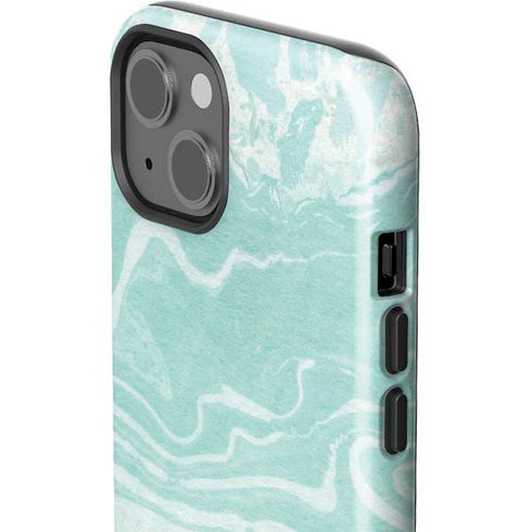 Mint Marbling iPhone 15 Plus Impact Case