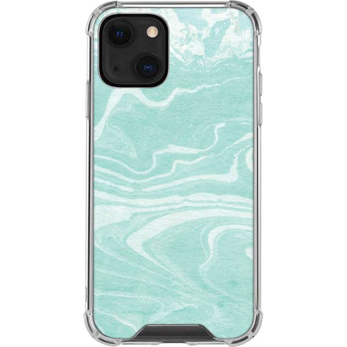 Mint Marbling iPhone 14 Plus Clear Case