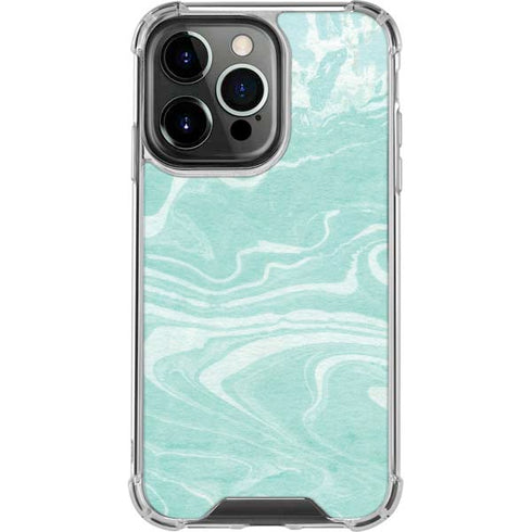 Mint Marbling iPhone 14 Pro Clear Case