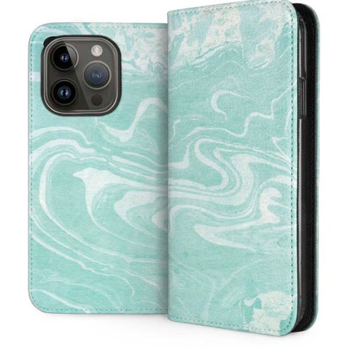 Mint Marbling iPhone 14 Pro Folio Case