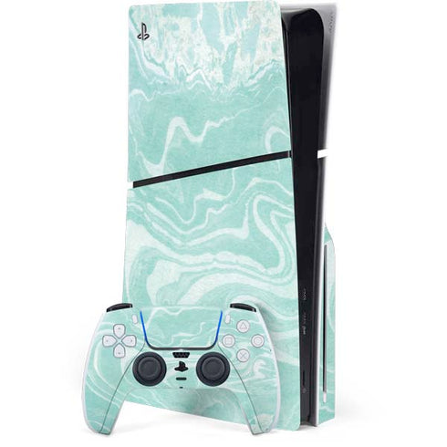 Mint Marbling PS5 Slim Disk Bundle Skin