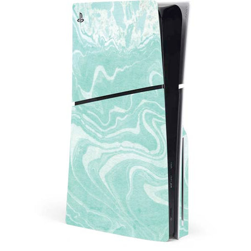 Mint Marbling PS5 Slim Disk Console Skin