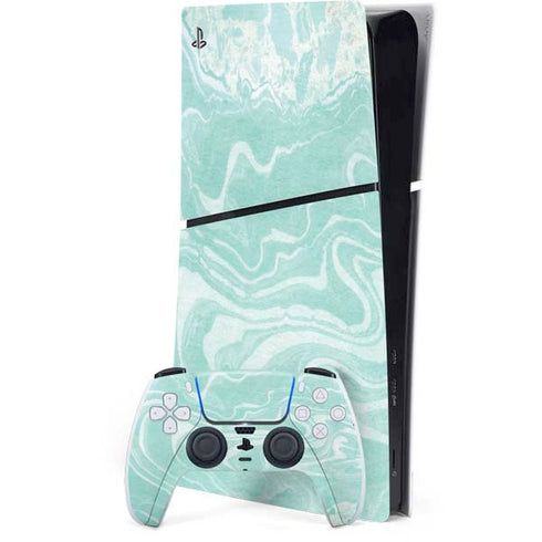 Mint Marbling PS5 Slim Digital Edition Bundle Skin