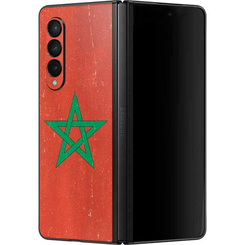 Morocco Flag Distressed Galaxy Z Fold3 5G Skin