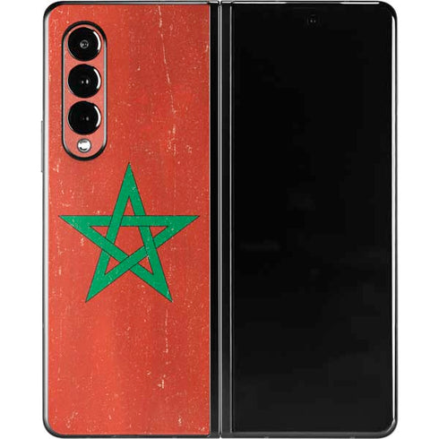 Morocco Flag Distressed Galaxy Z Fold3 5G Skin