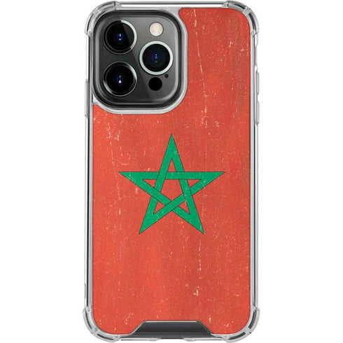 Morocco Flag Distressed iPhone 15 Pro Clear Case