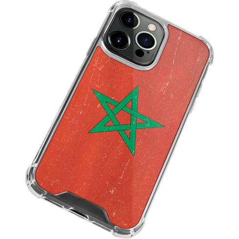 Morocco Flag Distressed iPhone 14 Pro Clear Case