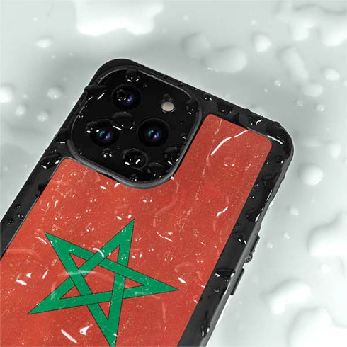 Morocco Flag Distressed iPhone 14 Pro Waterproof Case