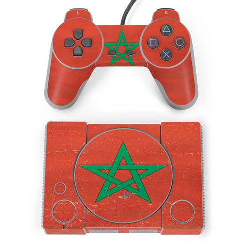 Morocco Flag Distressed PlayStation Classic Bundle Skin