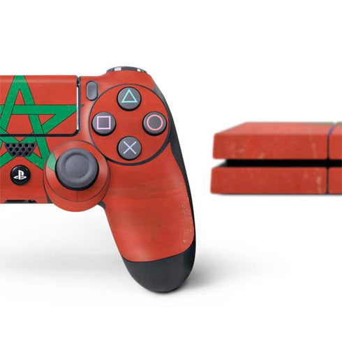 Morocco Flag Distressed PS4 Console and Controller Bundle Skin