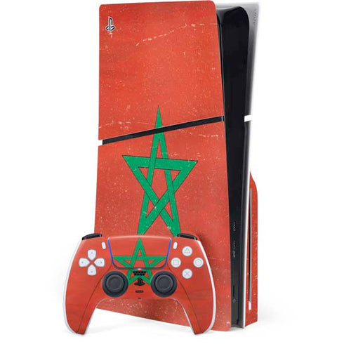 Morocco Flag Distressed PS5 Slim Disk Bundle Skin