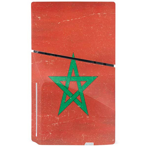 Morocco Flag Distressed PS5 Slim Disk Console Skin