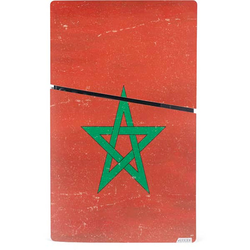Morocco Flag Distressed PS5 Slim Digital Edition Bundle Skin