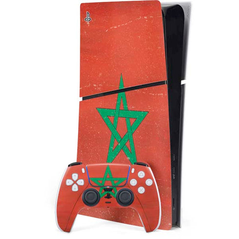 Morocco Flag Distressed PS5 Slim Digital Edition Console Skin
