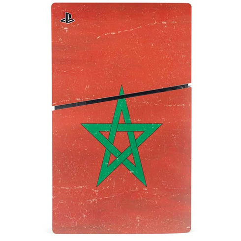 Morocco Flag Distressed PS5 Slim Digital Edition Console Skin