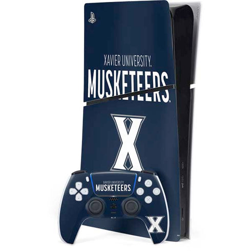 Xavier University Muskateers PS5 Slim Digital Edition Bundle Skin