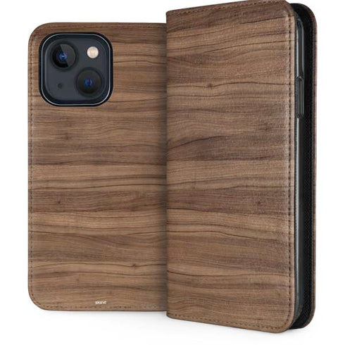 Natural Walnut Wood iPhone 13 Folio Case