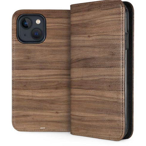 Natural Walnut Wood iPhone 15 Plus Folio Case