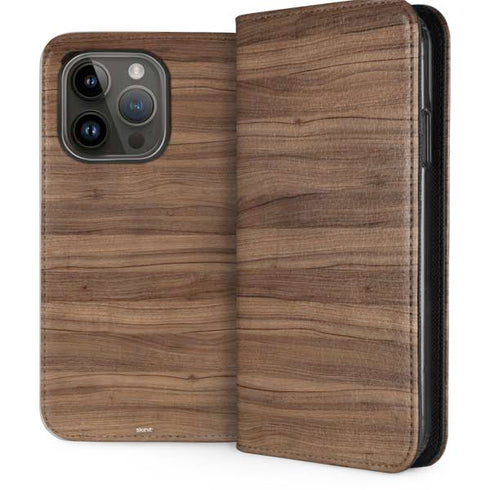 Natural Walnut Wood iPhone 15 Pro Folio Case