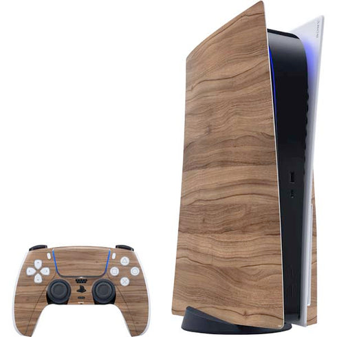 Natural Walnut Wood PS5 Bundle Skin