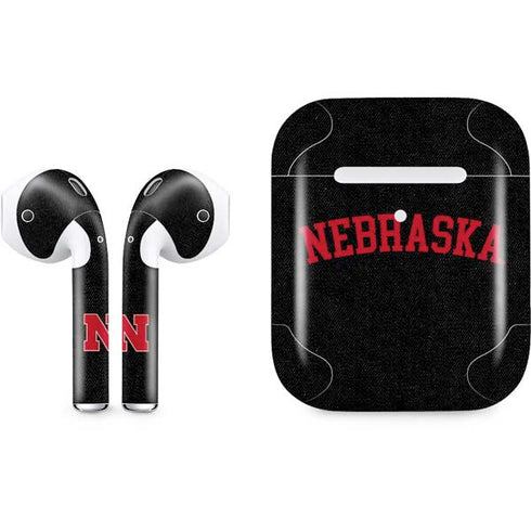 University of Nebraska Collegiate Text Black Apple AirPods 2 Skin