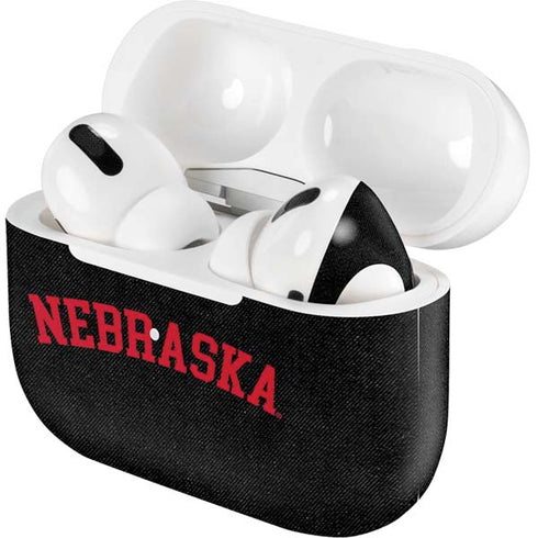 University of Nebraska Collegiate Text Black Apple AirPods Pro Skin
