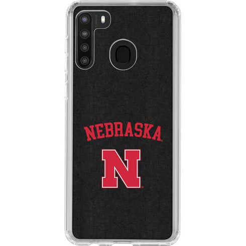 University of Nebraska Collegiate Text Black Galaxy A21 Clear Case
