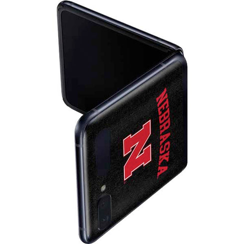 University of Nebraska Collegiate Text Black Galaxy Z Flip Skin