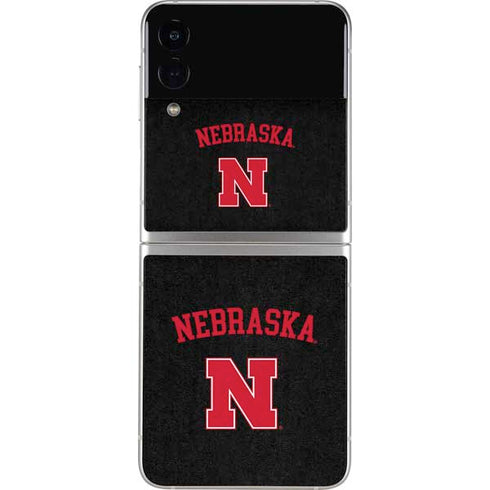 University of Nebraska Collegiate Text Black Galaxy Z Flip3 5G Skin