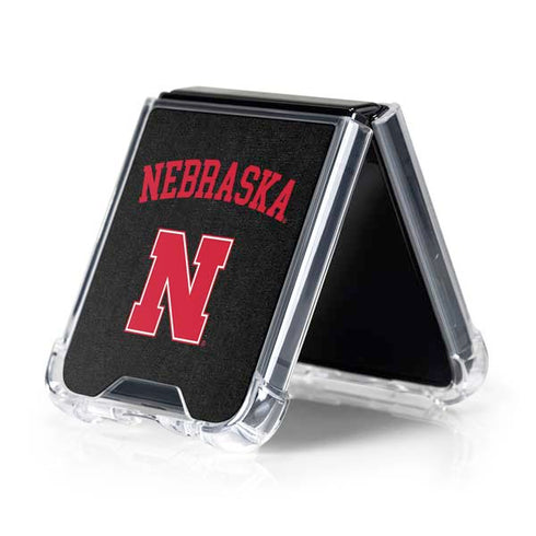 University of Nebraska Collegiate Text Black Galaxy Z Flip5 5G Clear Case