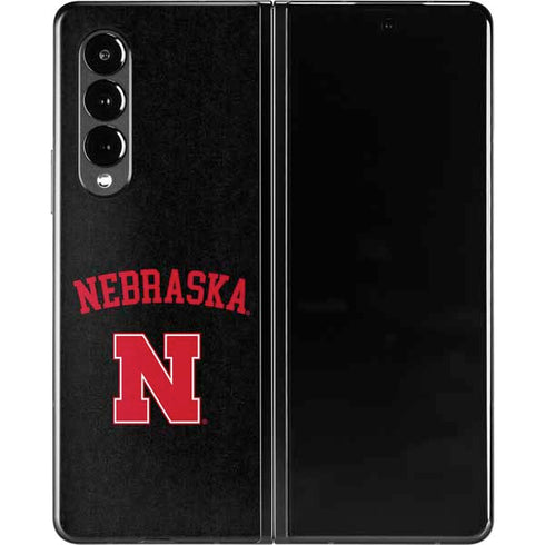 University of Nebraska Collegiate Text Black Galaxy Z Fold3 5G Skin