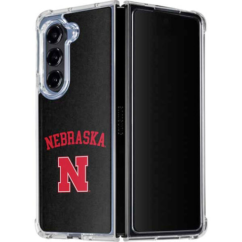 University of Nebraska Collegiate Text Black Galaxy Z Fold5 5G Clear Case