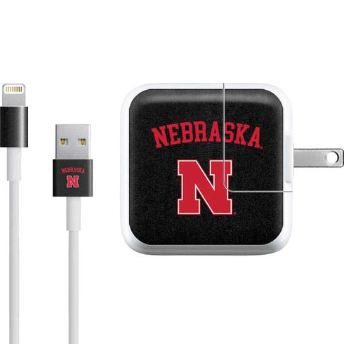University of Nebraska Collegiate Text Black iPad Charger (10W USB) Skin