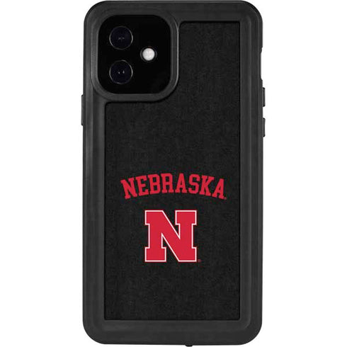 University of Nebraska Collegiate Text Black iPhone 12 Waterproof Case