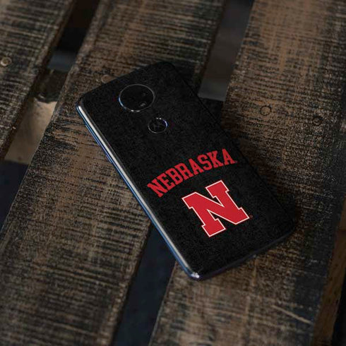 University of Nebraska Collegiate Text Black Moto E5 Plus Skin