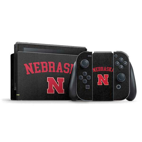 University of Nebraska Collegiate Text Black Nintendo Switch Bundle Skin